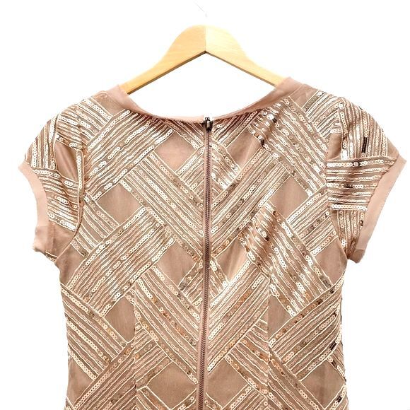 Eliza J Lattice Pattern Sequin Sheath Dress Rose Gold Taupe Women’s Size 6 - Picture 9 of 16